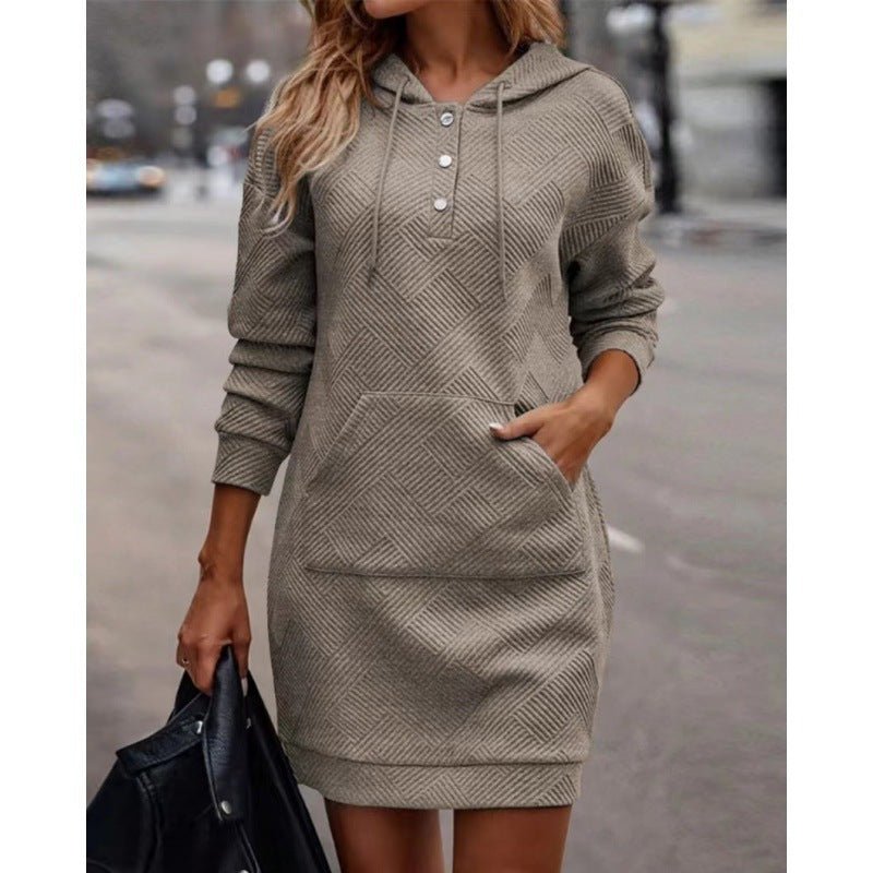 Women's Long Hoodie Sweater With Pocket Mid - length Hooded Sweatshirt - PratSN