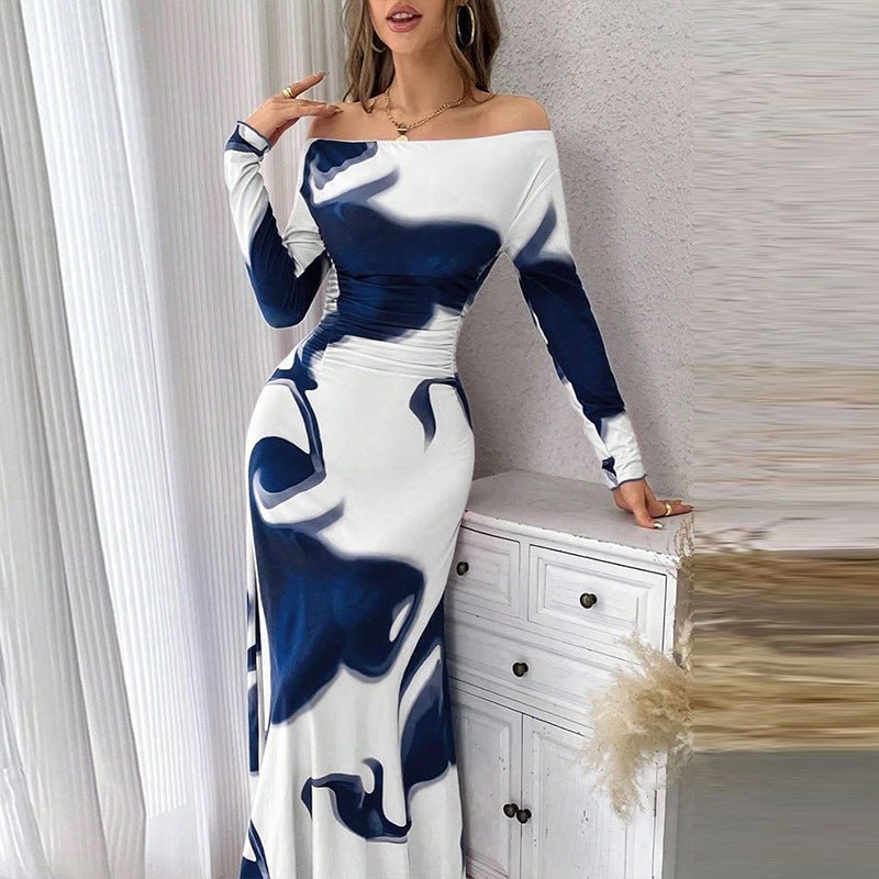 Women's Long Sleeve Pleated Drawstring Slim - fit Personalized Dress - PratSN