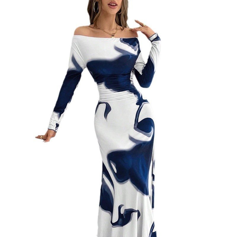 Women's Long Sleeve Pleated Drawstring Slim - fit Personalized Dress - PratSN