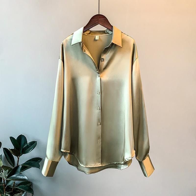 Women's Long - sleeved Satin Shirt - PratSN