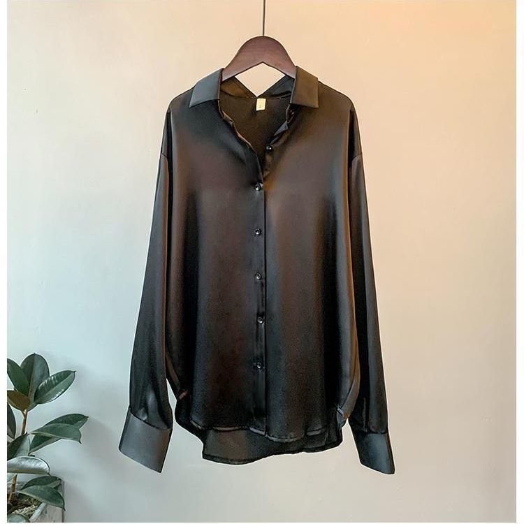 Women's Long - sleeved Satin Shirt - PratSN