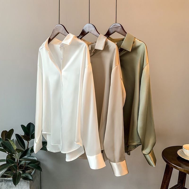 Women's Long - sleeved Satin Shirt - PratSN