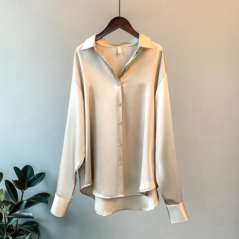 Women's Long - sleeved Satin Shirt - PratSN