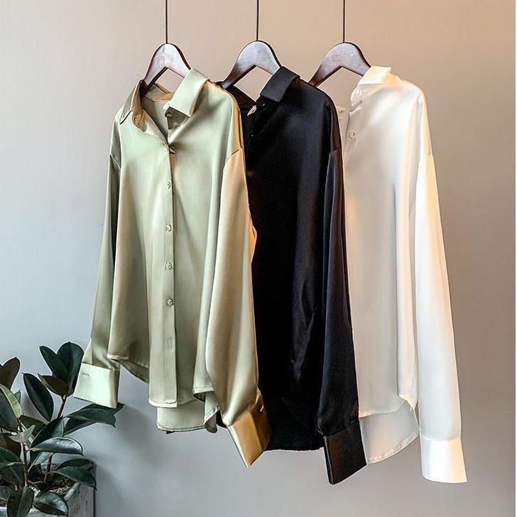 Women's Long - sleeved Satin Shirt - PratSN