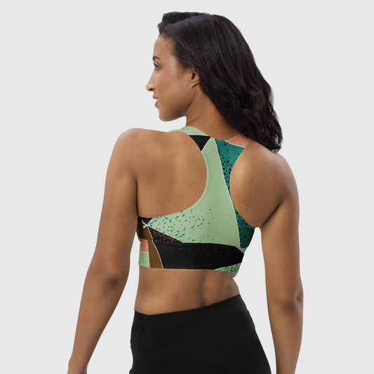 Women's longline sports bra, sports bra, Multicolor sports bra, Geometric pattern fitness dress - PratSN