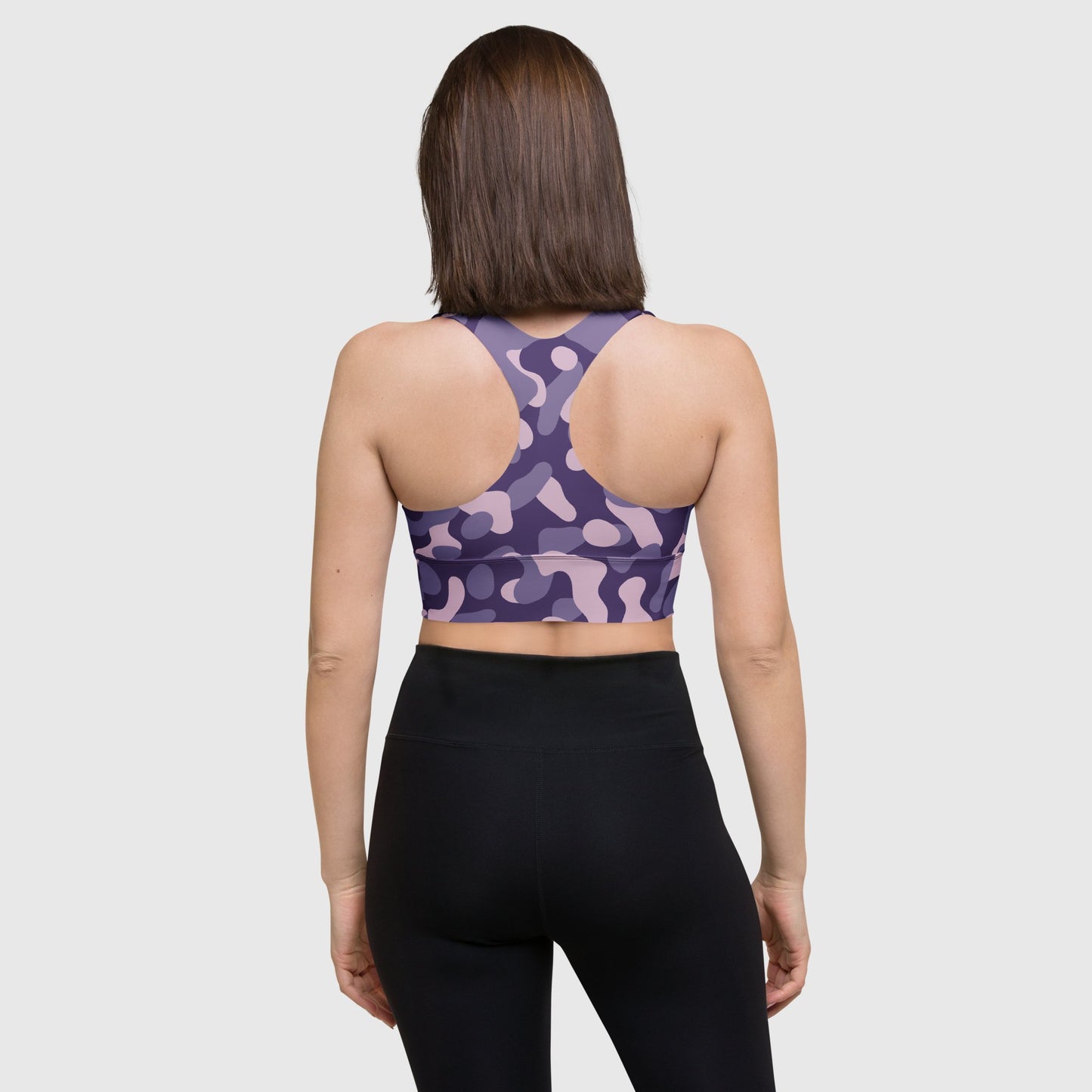 Women's longline sports bra, sports bra, Purple - light pink - gray color bra, Abstract pattern fitness dress - PratSN