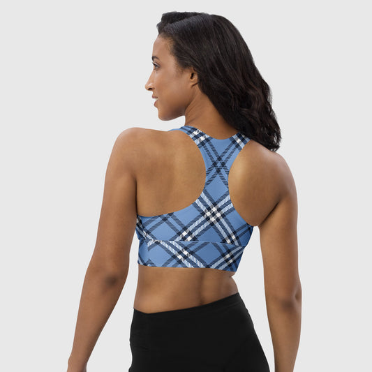 Women's longline sports bra, sports bra, Sky blue color bra, Geometric pattern fitness dress - PratSN
