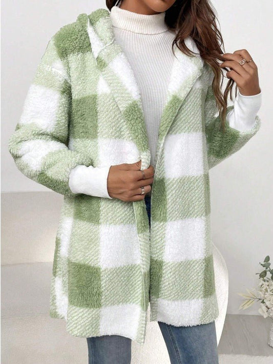 Women's Loose Plaid Wool Cardigan - PratSN
