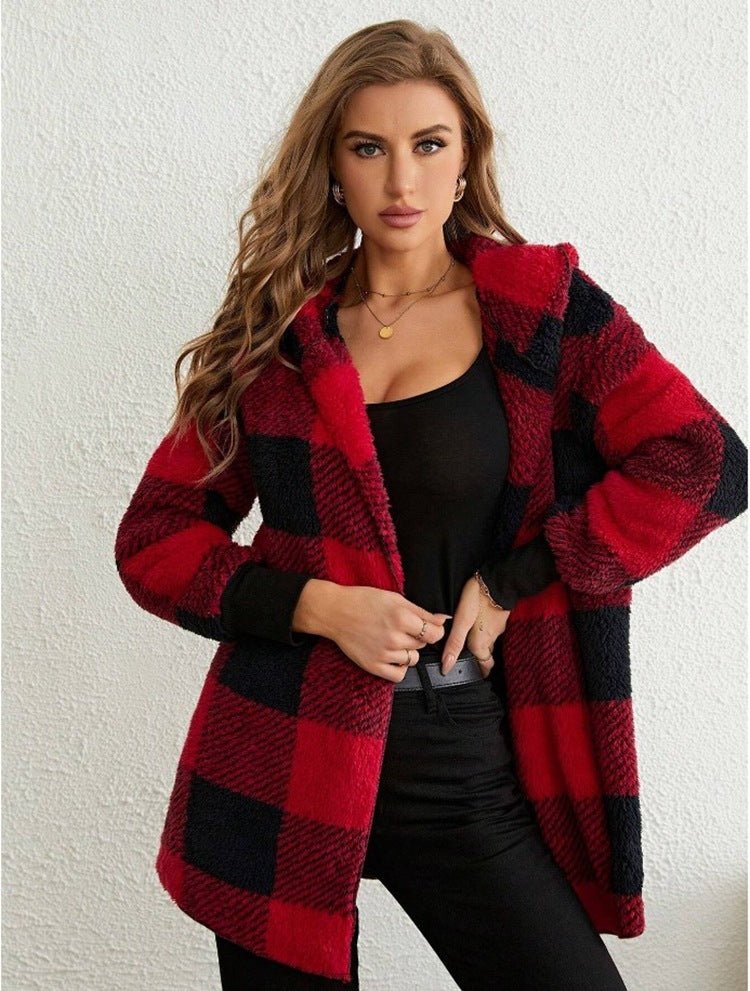 Women's Loose Plaid Wool Cardigan - PratSN