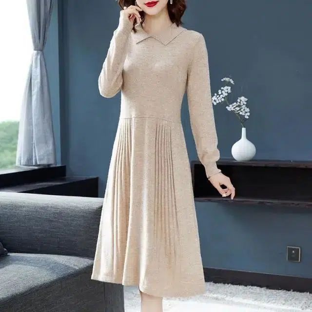 women's Loose Slimming Mid - length Knitted Long Sleeve Sweater Dress - PratSN
