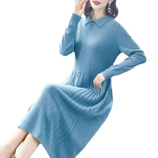 women's Loose Slimming Mid - length Knitted Long Sleeve Sweater Dress - PratSN