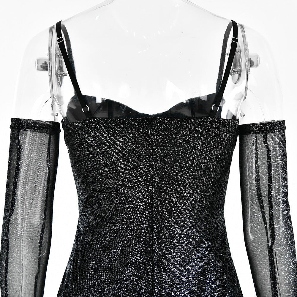 Women's Mesh Hot Silver Sling Tube Top Sexy Dress - PratSN