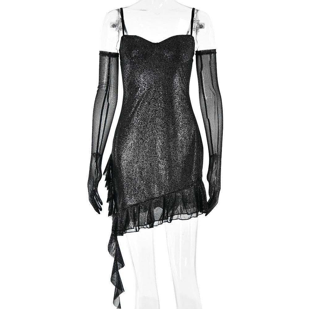 Women's Mesh Hot Silver Sling Tube Top Sexy Dress - PratSN