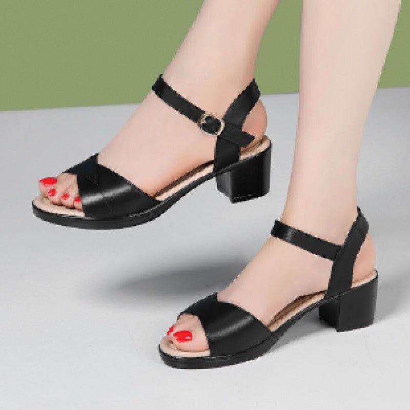 Women's Mid Heel 3 - 5cm Chunky Heel Open Toe Rubber Sandals Ankle - strap Buckle PU - PratSN
