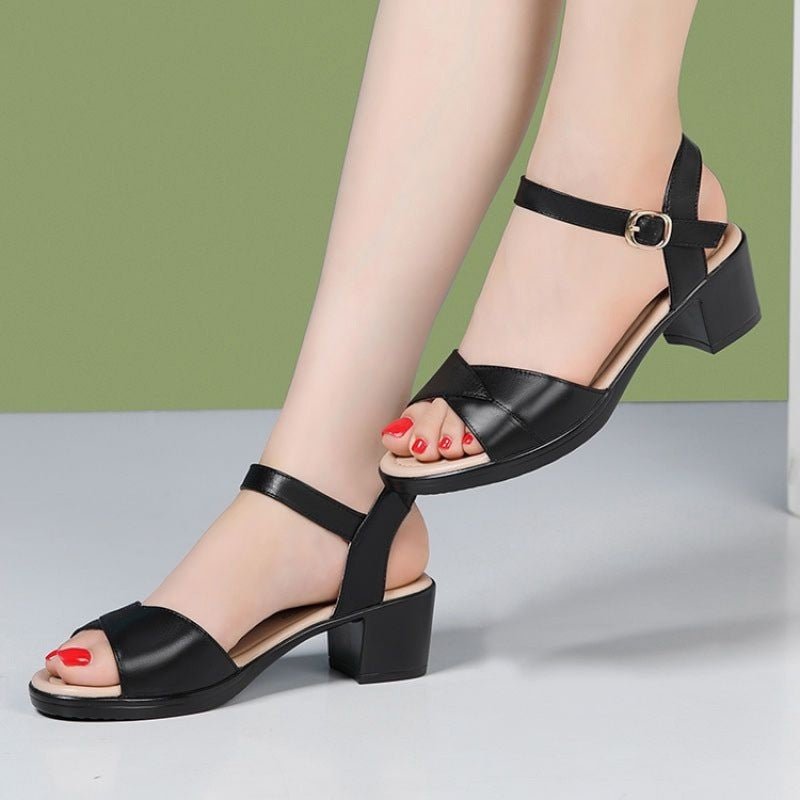 Women's Mid Heel 3 - 5cm Chunky Heel Open Toe Rubber Sandals Ankle - strap Buckle PU - PratSN