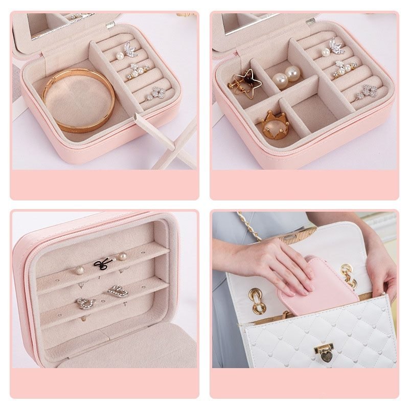 Women's Mini Earrings Rings Jewelry Box l Makeup Organizer With Zipper Travel Portable - PratSN