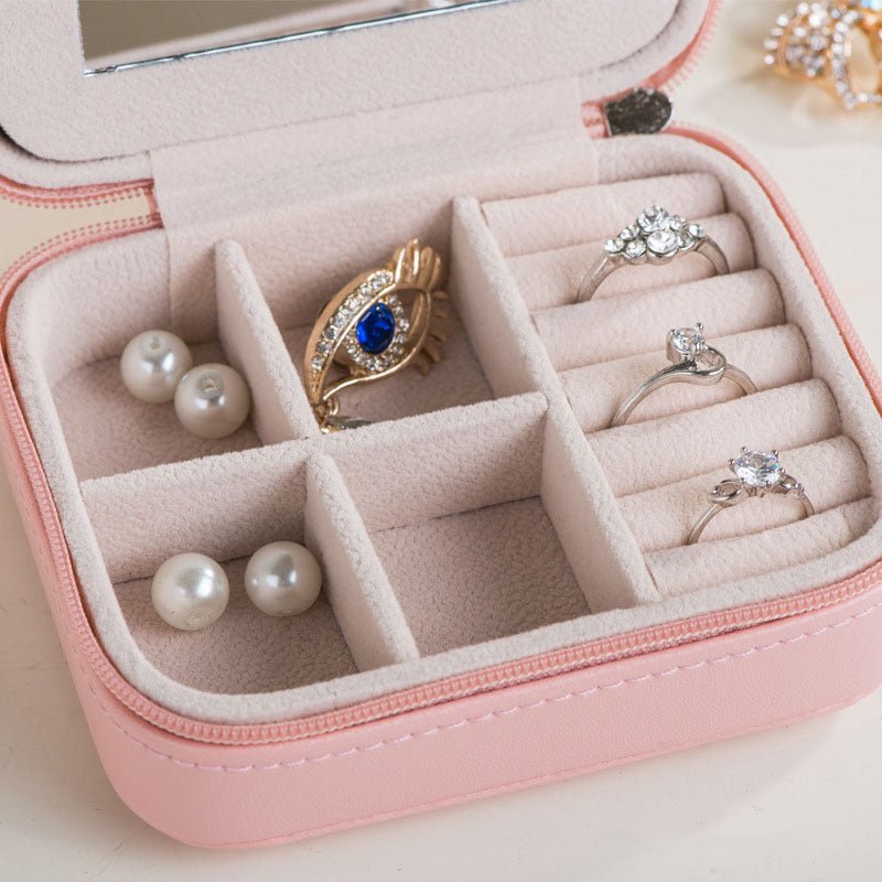 Women's Mini Earrings Rings Jewelry Box l Makeup Organizer With Zipper Travel Portable - PratSN