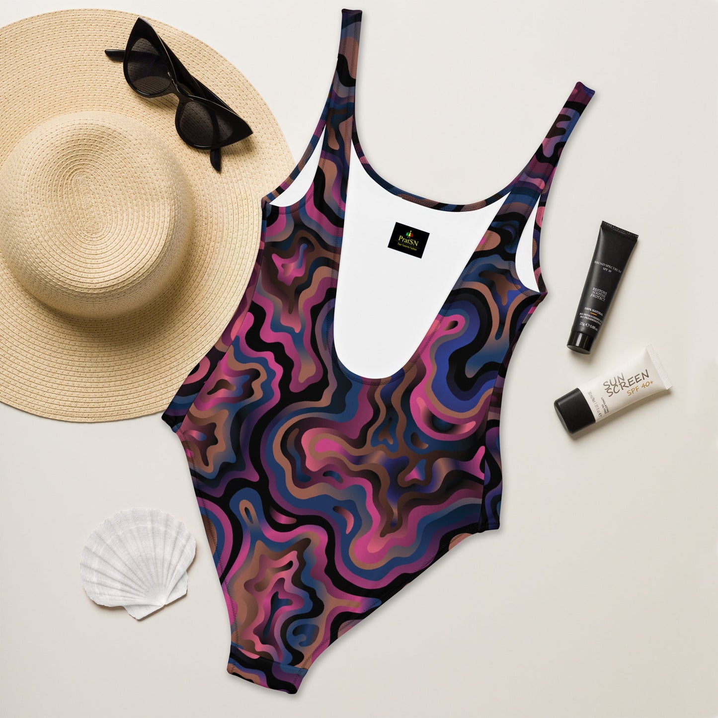 Women's mosaic pattern one - piece swimsuit | Multicolor swimsuits | Beach dress - PratSN