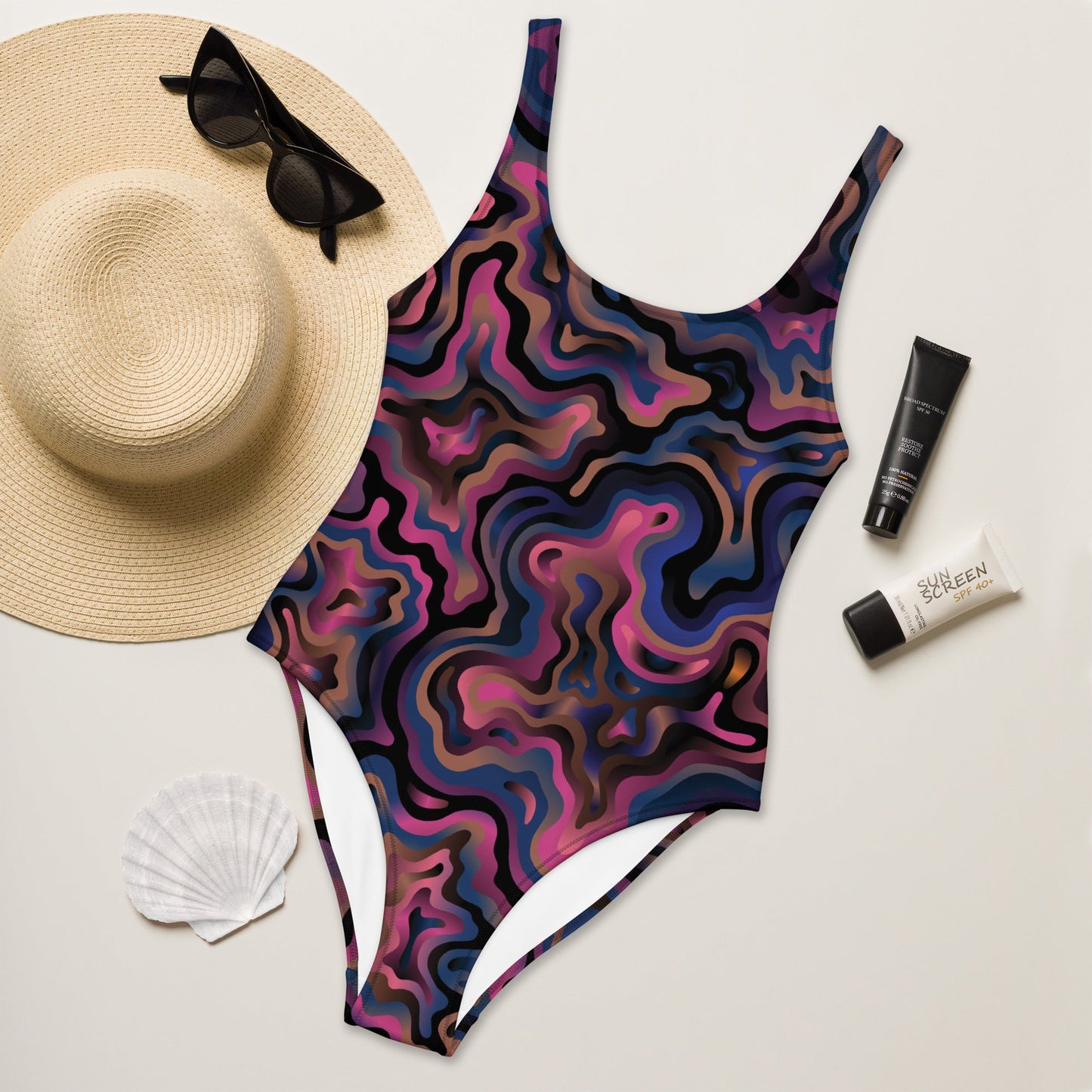 Women's mosaic pattern one - piece swimsuit | Multicolor swimsuits | Beach dress - PratSN
