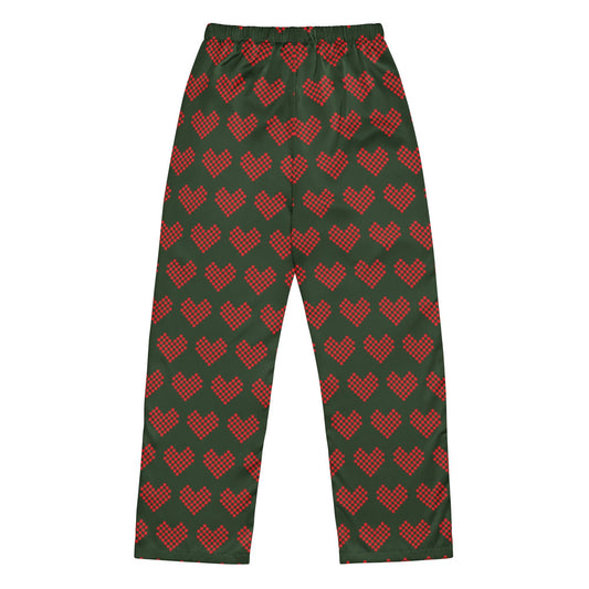 Women's Myrtle Green Pajama Bottoms with Heart Design - PratSN