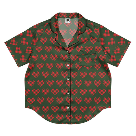 Women's Myrtle Green Pajama short sleeve pajama top with Heart Design - PratSN
