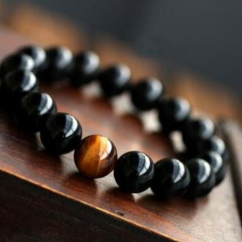 Women's Natural Black Onyx With Stone Tiger Eyes Energy Bracelet - PratSN