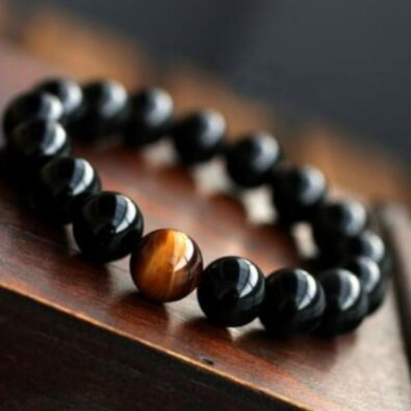 Women's Natural Black Onyx With Stone Tiger Eyes Energy Bracelet - PratSN