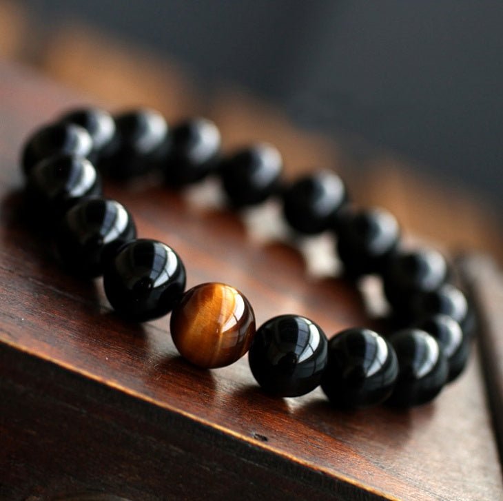 Women's Natural Black Onyx With Stone Tiger Eyes Energy Bracelet - PratSN