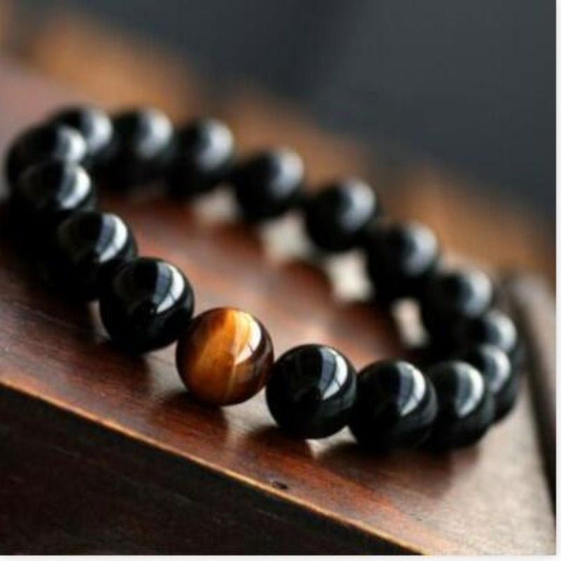 Women's Natural Black Onyx With Stone Tiger Eyes Energy Bracelet - PratSN