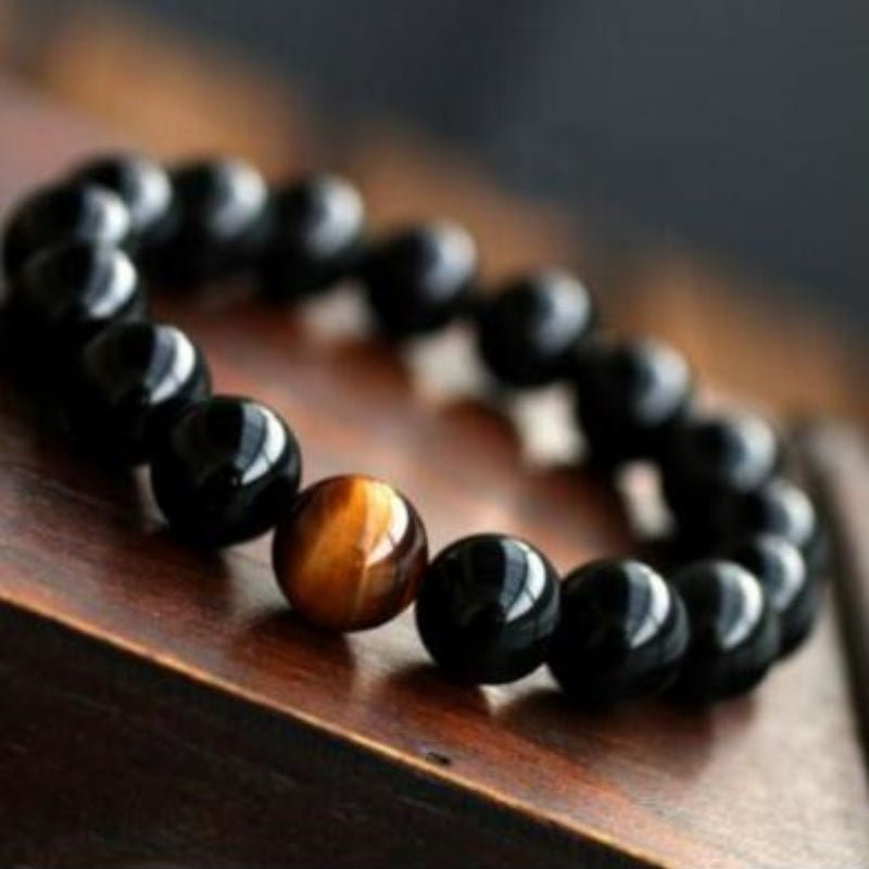 Women's Natural Black Onyx With Stone Tiger Eyes Energy Bracelet - PratSN