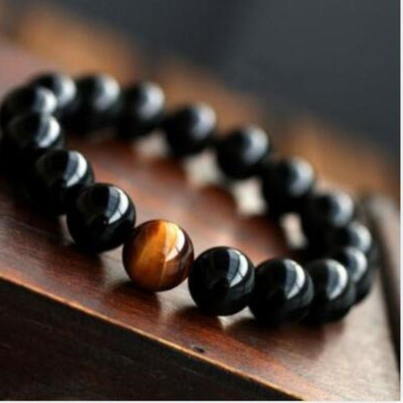 Women's Natural Black Onyx With Stone Tiger Eyes Energy Bracelet - PratSN