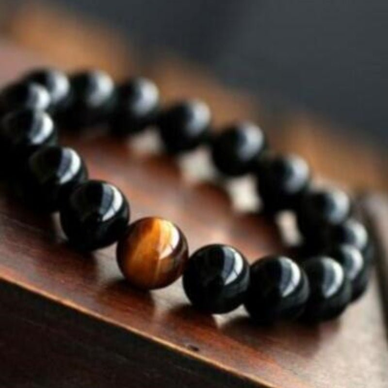 Women's Natural Black Onyx With Stone Tiger Eyes Energy Bracelet - PratSN