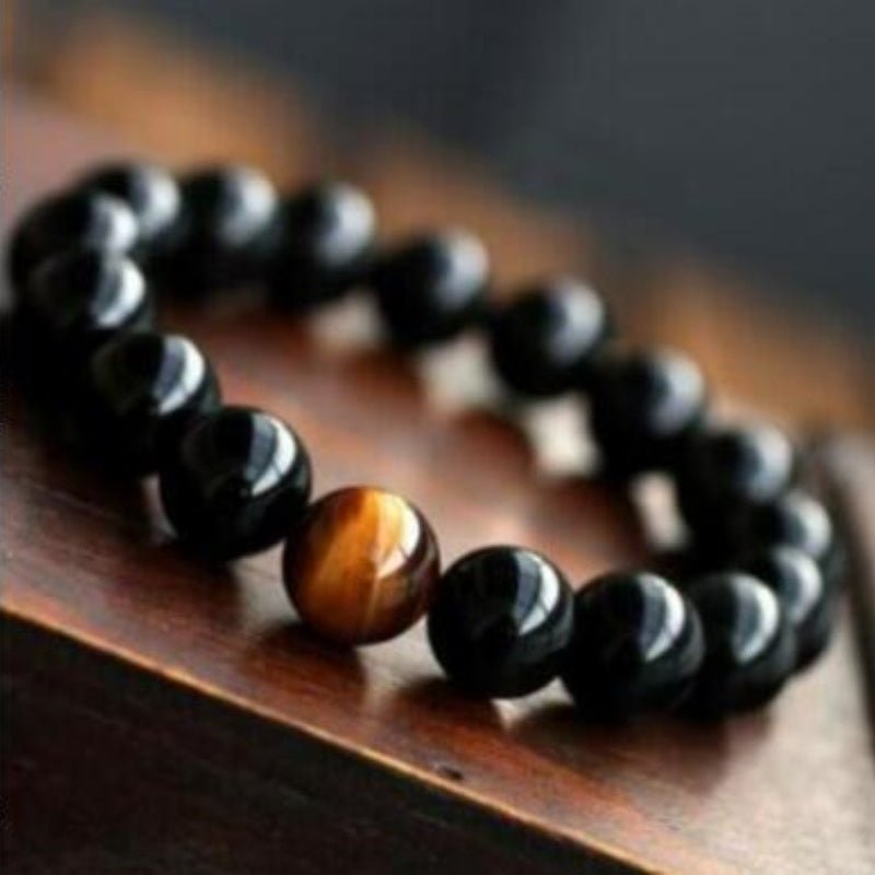 Women's Natural Black Onyx With Stone Tiger Eyes Energy Bracelet - PratSN