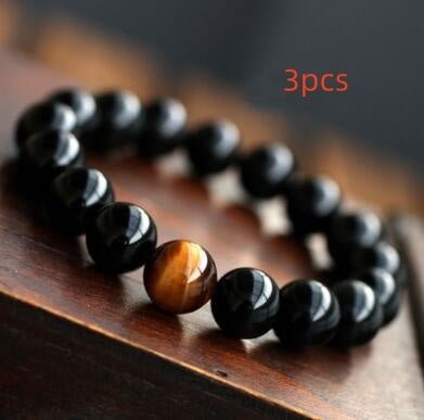 Women's Natural Black Onyx With Stone Tiger Eyes Energy Bracelet - PratSN