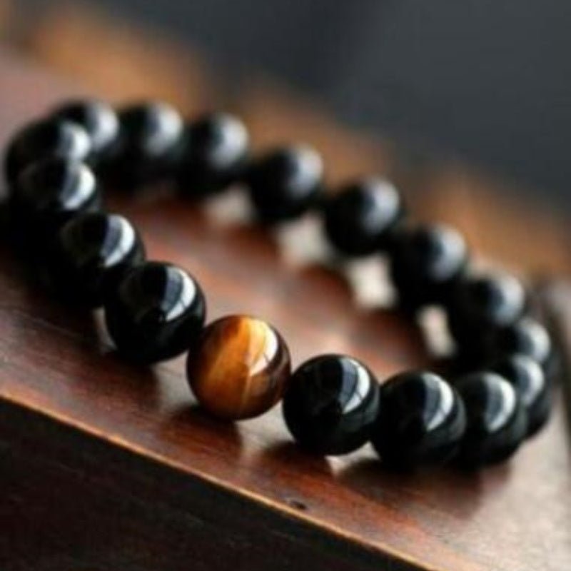 Women's Natural Black Onyx With Stone Tiger Eyes Energy Bracelet - PratSN