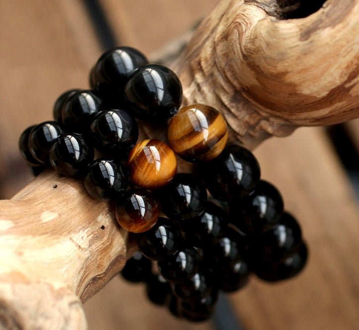 Women's Natural Black Onyx With Stone Tiger Eyes Energy Bracelet - PratSN
