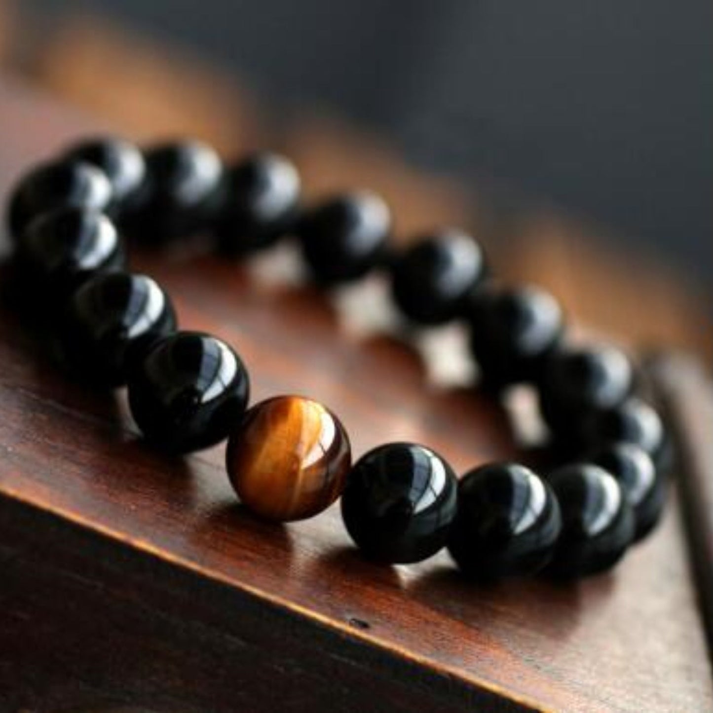 Women's Natural Black Onyx With Stone Tiger Eyes Energy Bracelet - PratSN