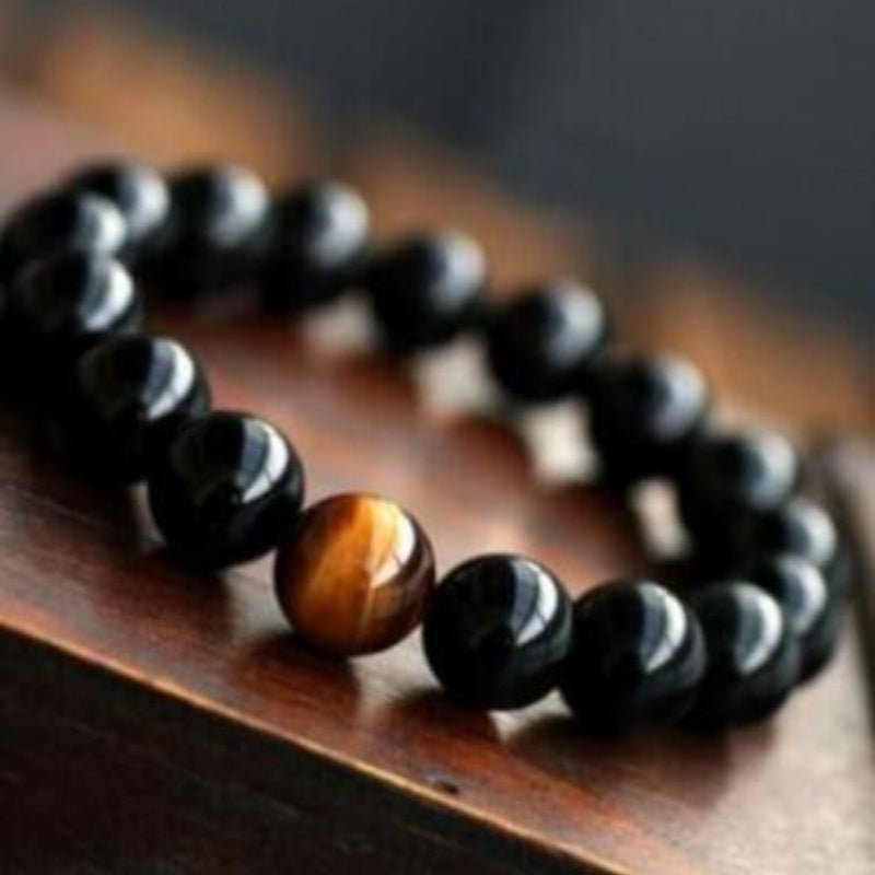 Women's Natural Black Onyx With Stone Tiger Eyes Energy Bracelet - PratSN