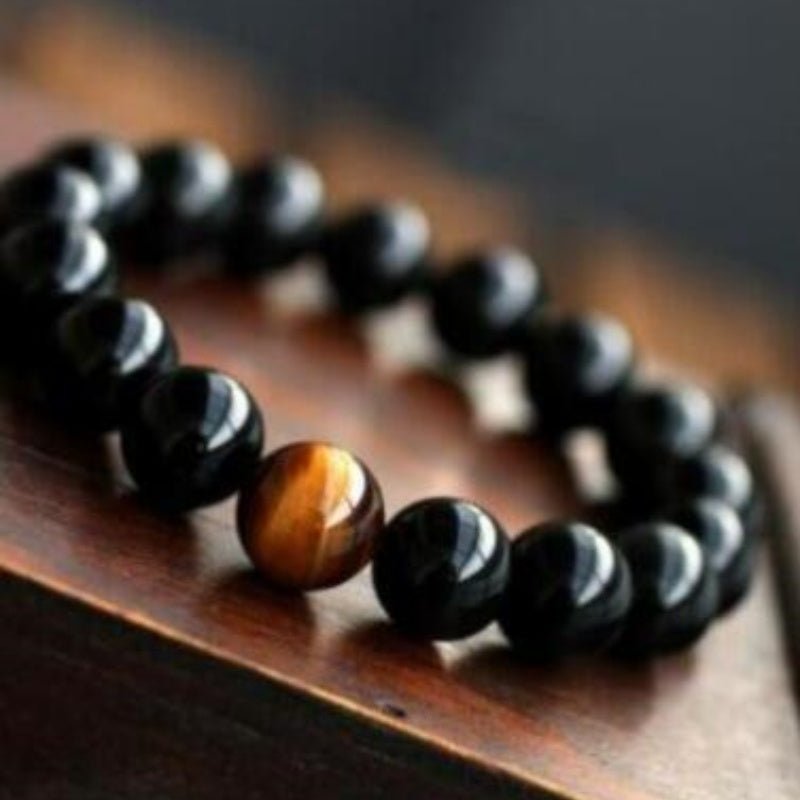 Women's Natural Black Onyx With Stone Tiger Eyes Energy Bracelet - PratSN