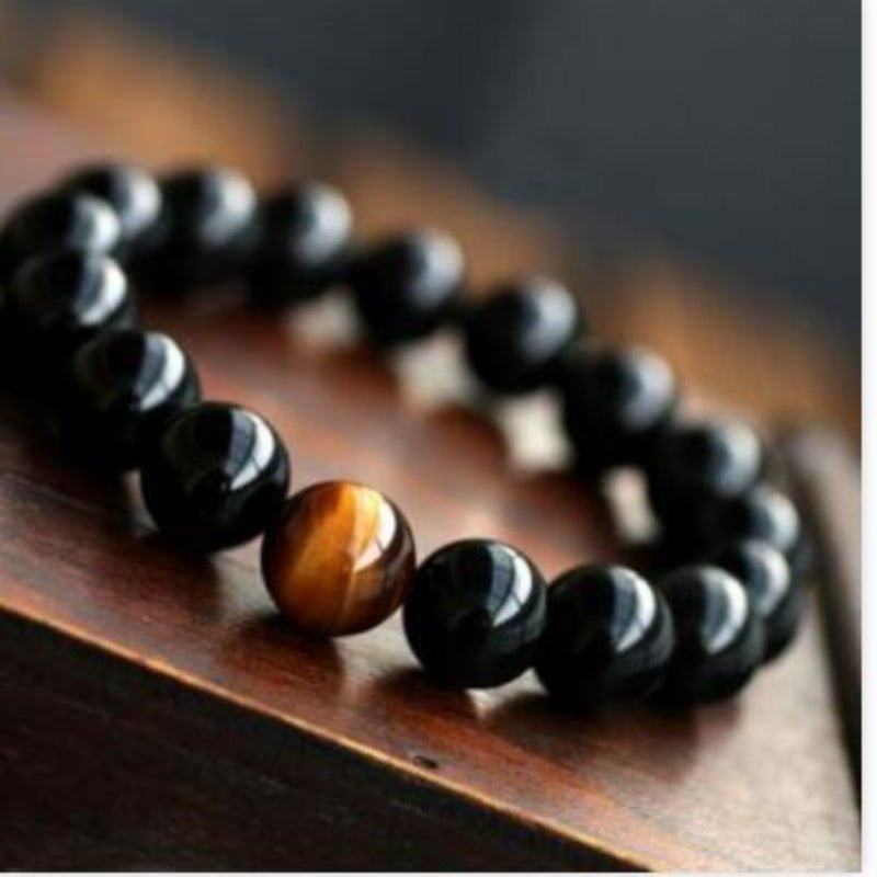 Women's Natural Black Onyx With Stone Tiger Eyes Energy Bracelet - PratSN