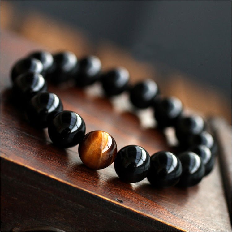 Women's Natural Black Onyx With Stone Tiger Eyes Energy Bracelet - PratSN