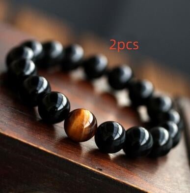Women's Natural Black Onyx With Stone Tiger Eyes Energy Bracelet - PratSN
