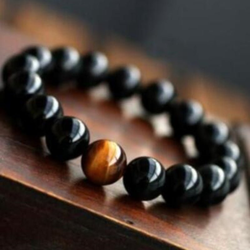 Women's Natural Black Onyx With Stone Tiger Eyes Energy Bracelet - PratSN