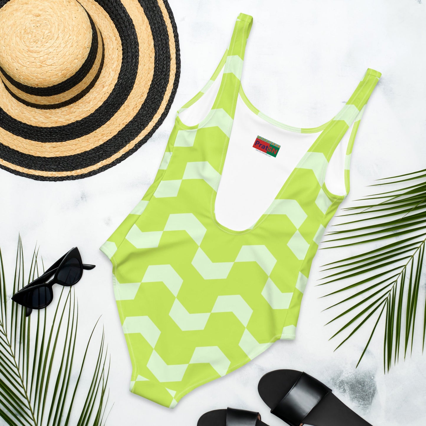 Women's One - Piece Swimsuit, Abstract Pattern, Lemon Color Swimwear, Summer Bathing Suit - PratSN