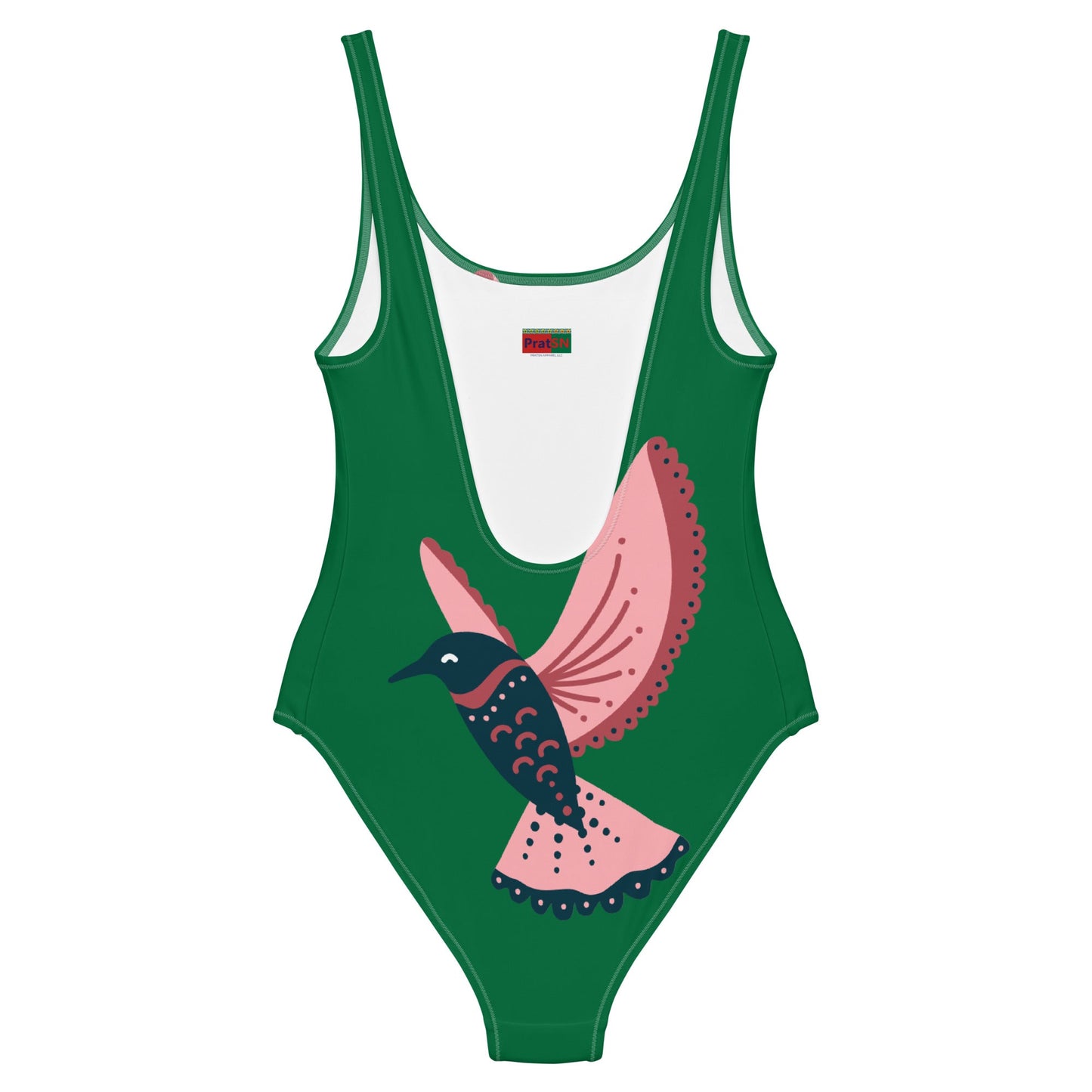 Women's One - Piece Swimsuit, Bird Pattern Bikini, Green Pink Bikini, Cute Summer Bikini - PratSN