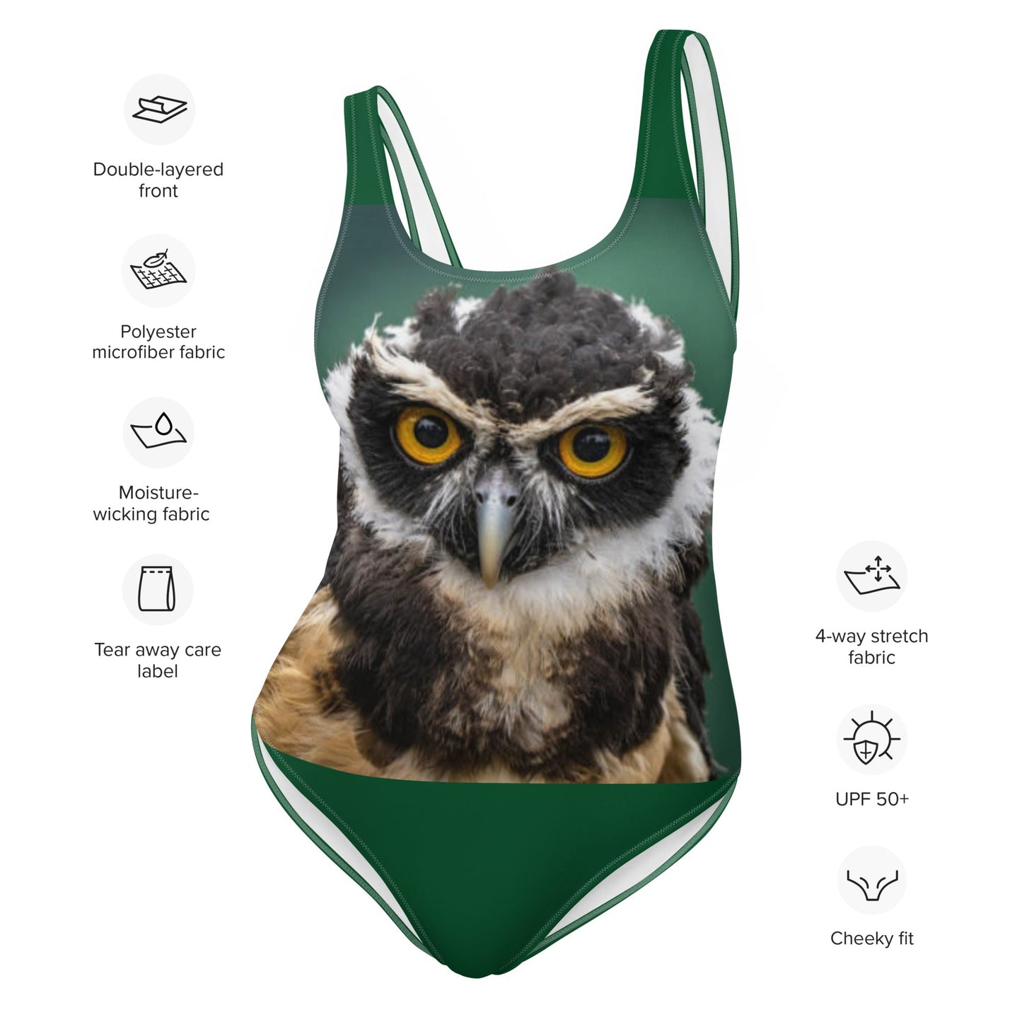Women's One - Piece Swimsuit, Bird Pattern, Green Black Bathing Suit, vacation swimwear, holiday travel swimwear, mothers day gift - PratSN