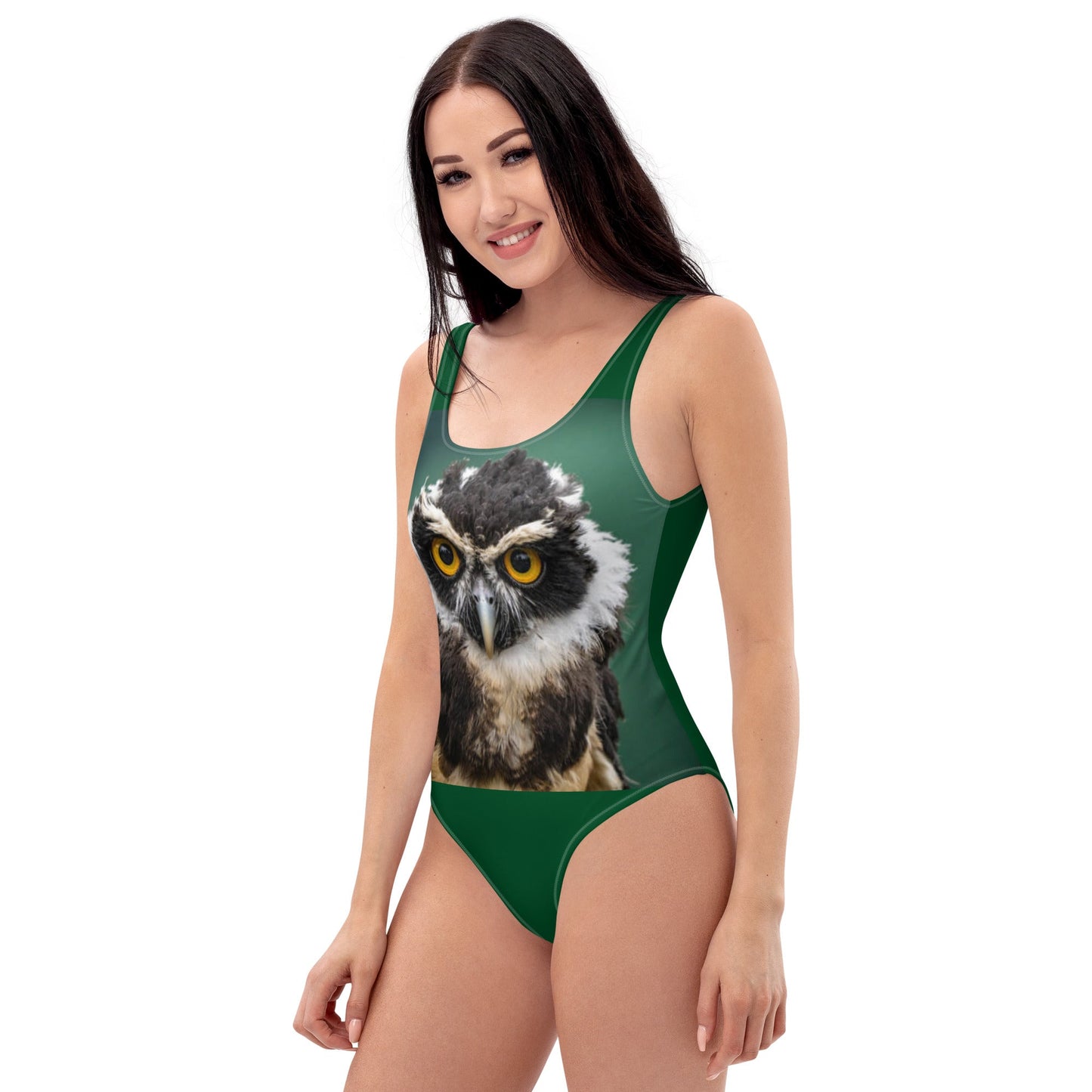 Women's One - Piece Swimsuit, Bird Pattern, Green Black Bathing Suit, vacation swimwear, holiday travel swimwear, mothers day gift - PratSN
