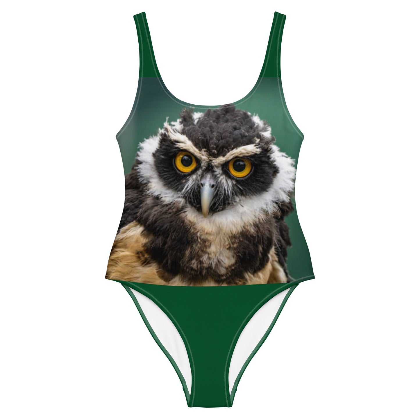 Women's One - Piece Swimsuit, Bird Pattern, Green Black Bathing Suit, vacation swimwear, holiday travel swimwear, mothers day gift - PratSN