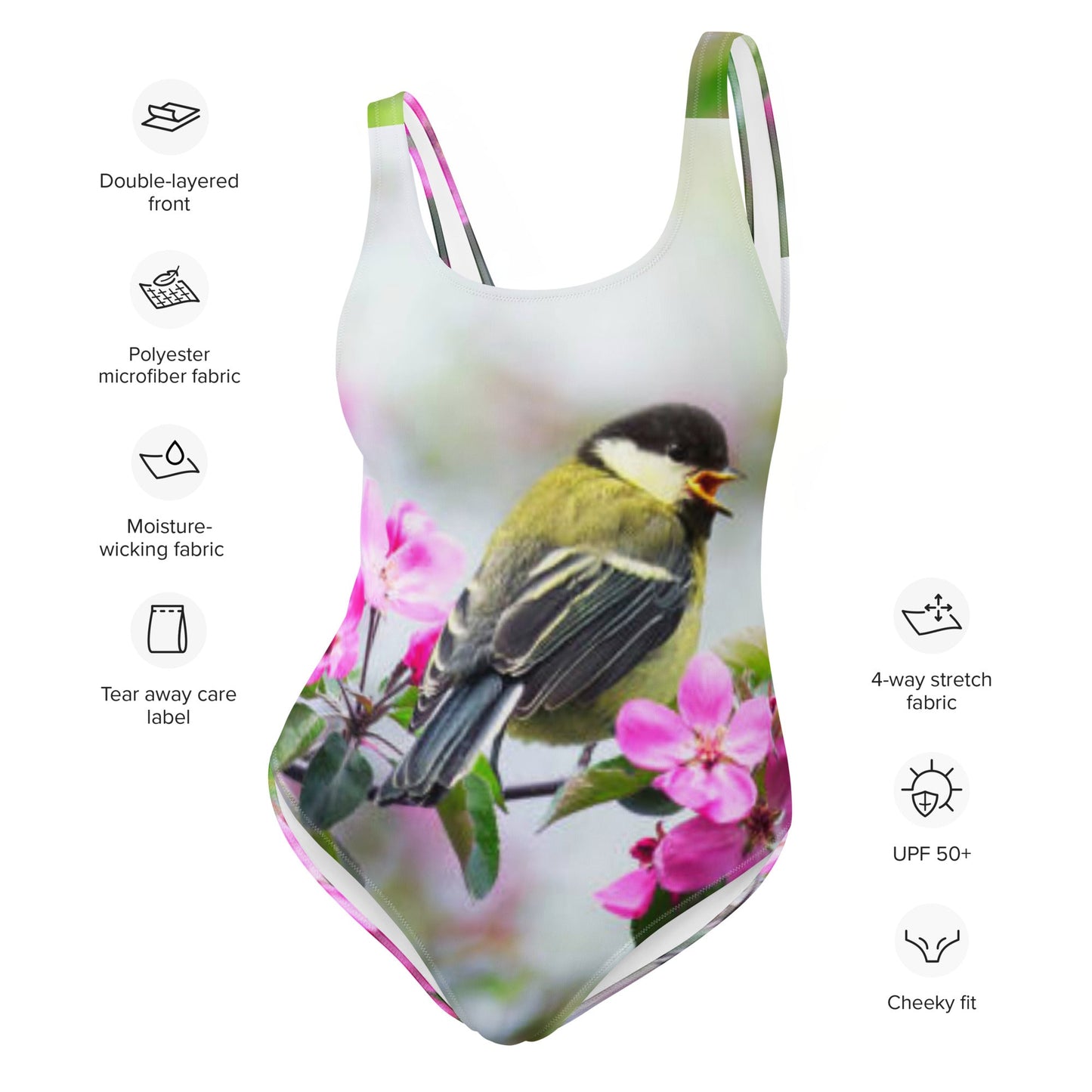 Women's One - Piece Swimsuit, Bird Pattern Swimwear, vacation swimwear, holiday travel swimwear - PratSN