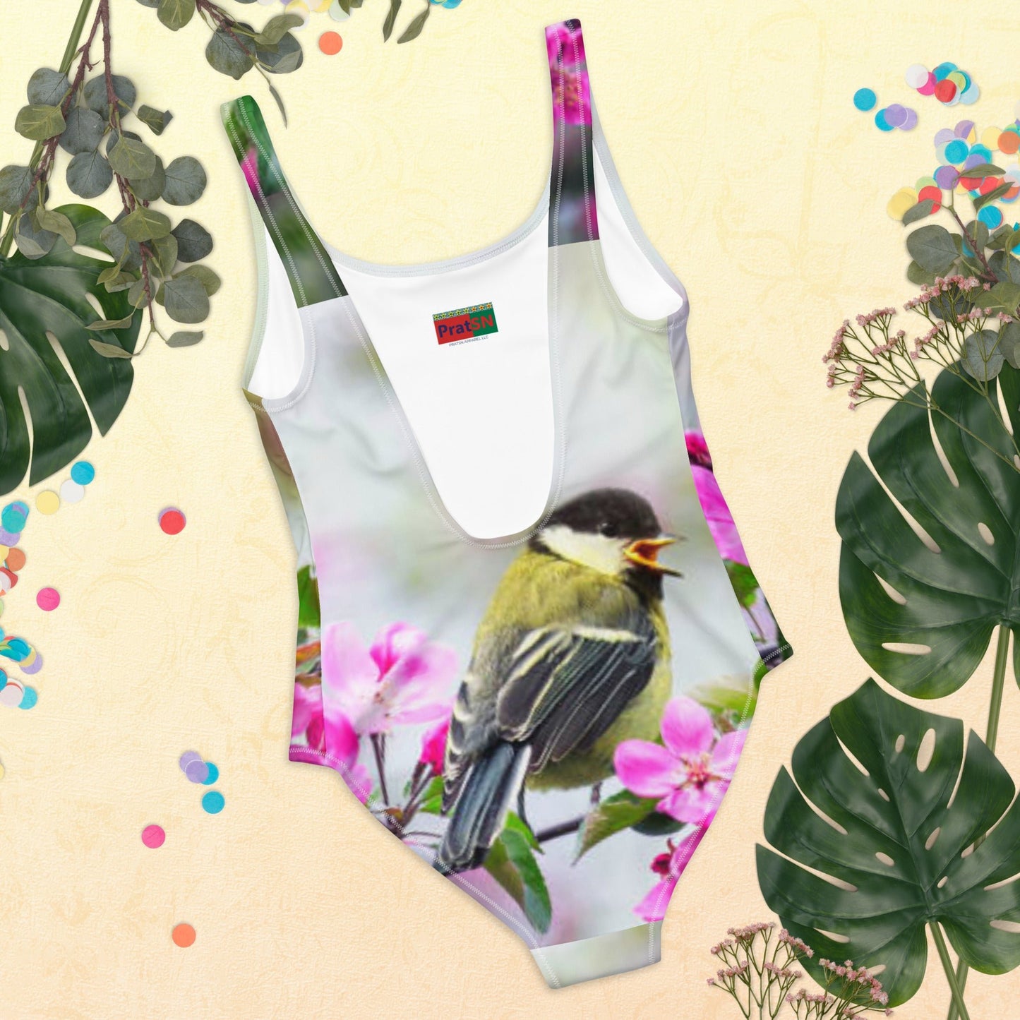 Women's One - Piece Swimsuit, Bird Pattern Swimwear, vacation swimwear, holiday travel swimwear - PratSN